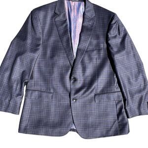 LUCCA Wool Blue Plaid 2 button sport coat business suit jacket size 44R